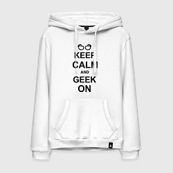 Толстовка-худи хлопковая мужская Кeep calm and geek on, цвет: белый