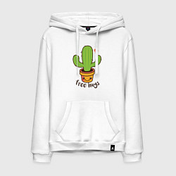 Толстовка-худи хлопковая мужская Cactus: free hugs, цвет: белый