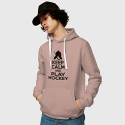 Толстовка-худи хлопковая мужская Keep Calm & Play Hockey, цвет: пыльно-розовый — фото 2