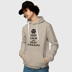 Толстовка-худи хлопковая мужская Keep Calm & Pray Cthulhu, цвет: миндальный — фото 2