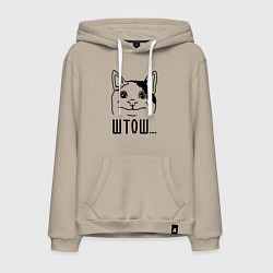 Толстовка-худи хлопковая мужская Штош Вежливый котик мем, цвет: миндальный