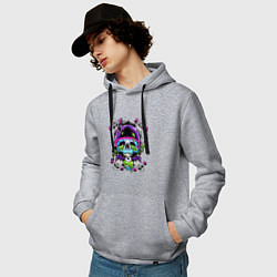 Толстовка-худи хлопковая мужская Crazy skull - skateboard, цвет: меланж — фото 2