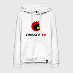 Толстовка-худи хлопковая мужская Omskoe TV logo цвета белый — фото 1