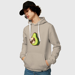 Толстовка-худи хлопковая мужская Мопс-авокадо, цвет: миндальный — фото 2