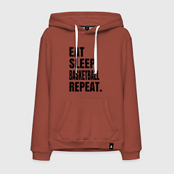 Толстовка-худи хлопковая мужская EAT SLEEP BASKETBALL REPEAT, цвет: кирпичный