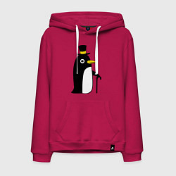 Толстовка-худи хлопковая мужская Пингвин в шляпе, цвет: маджента