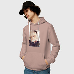 Толстовка-худи хлопковая мужская Задумчивый Чонгук, цвет: пыльно-розовый — фото 2