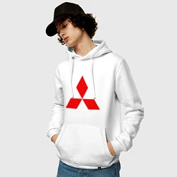 Толстовка-худи хлопковая мужская Красный логотип Митсубиси, цвет: белый — фото 2