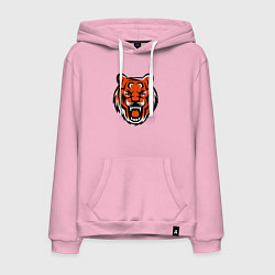 Толстовка-худи хлопковая мужская Зловещий тигр, цвет: светло-розовый