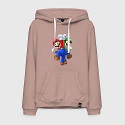 Толстовка-худи хлопковая мужская Mario Bros, цвет: пыльно-розовый