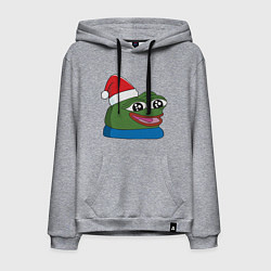 Толстовка-худи хлопковая мужская Pepe, pepe happy, Пепе хеппи, pepe happy new year, цвет: меланж