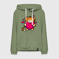 Толстовка-худи хлопковая мужская Милый тигренок с сердечком, цвет: авокадо