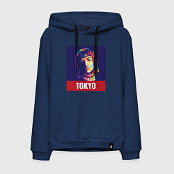 Толстовка-худи хлопковая мужская Tokyo - Токио, цвет: тёмно-синий