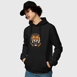Толстовка-худи хлопковая мужская Tiger, цвет: черный — фото 2