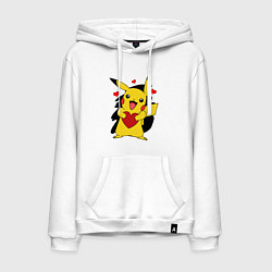 Толстовка-худи хлопковая мужская ПИКАЧУ И СЕРДЕЧКО POKENON PIKACHU LOVE, цвет: белый