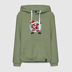 Толстовка-худи хлопковая мужская DAB SANTA CLAUS В ГЕРЛЯНДЕ, цвет: авокадо