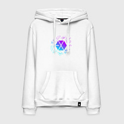 Толстовка-худи хлопковая мужская EXO BAND NEON LOGO АВТОГРАФЫ, цвет: белый