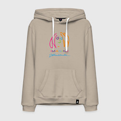 Толстовка-худи хлопковая мужская Джон Леннон Автопортрет Автограф, цвет: миндальный