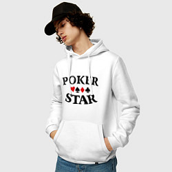 Толстовка-худи хлопковая мужская Poker Star, цвет: белый — фото 2