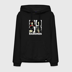 Толстовка-худи хлопковая мужская Ramones, Рамонес Портреты, цвет: черный