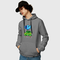 Толстовка-худи хлопковая мужская Plants vs Zombies Морозный Горох, цвет: серый — фото 2