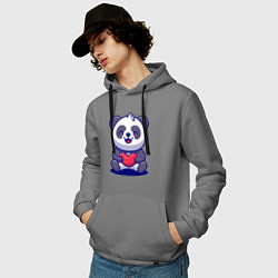 Толстовка-худи хлопковая мужская Панда с сердцем!, цвет: серый — фото 2