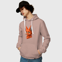 Толстовка-худи хлопковая мужская Милая лисичка Cute fox, цвет: пыльно-розовый — фото 2