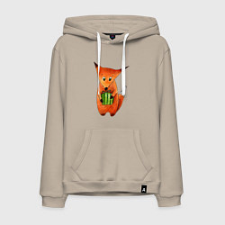 Толстовка-худи хлопковая мужская Лисенок с подарком, цвет: миндальный