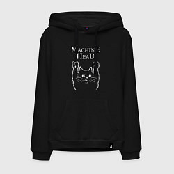 Толстовка-худи хлопковая мужская Machine Head Рок кот, цвет: черный