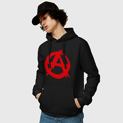 Толстовка-худи хлопковая мужская Символ анархии, цвет: черный — фото 2