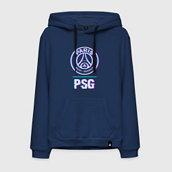 Толстовка-худи хлопковая мужская PSG FC в стиле Glitch, цвет: тёмно-синий