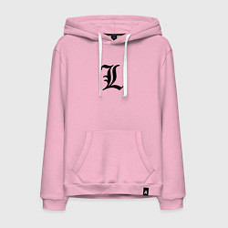 Толстовка-худи хлопковая мужская Японский логотип буквы Л минимализм, цвет: светло-розовый