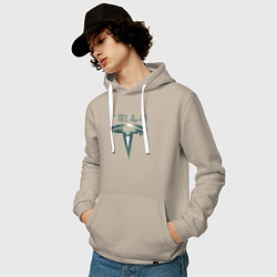 Толстовка-худи хлопковая мужская Tesla Logo Тесла Логотип Карбон, цвет: миндальный — фото 2