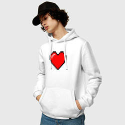 Толстовка-худи хлопковая мужская Пиксельное сердце-здоровье - Красный, цвет: белый — фото 2