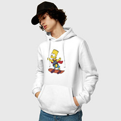 Толстовка-худи хлопковая мужская Барт Симпсон - крутой скейтер, цвет: белый — фото 2