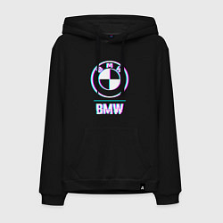 Толстовка-худи хлопковая мужская Значок BMW в стиле glitch, цвет: черный