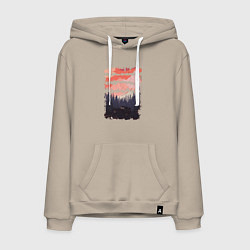 Толстовка-худи хлопковая мужская Бездорожье и закат, цвет: миндальный