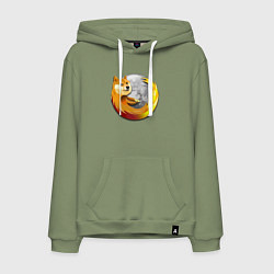 Толстовка-худи хлопковая мужская Пёсик Доге охватывает планету, цвет: авокадо