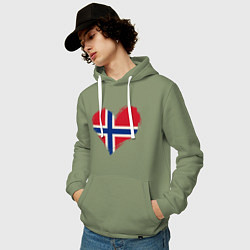 Толстовка-худи хлопковая мужская Сердце - Норвегия, цвет: авокадо — фото 2