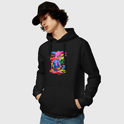 Толстовка-худи хлопковая мужская Барт Симпсон - крутой скейтер - разноцветные клякс, цвет: черный — фото 2