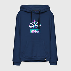 Толстовка-худи хлопковая мужская Hitman в стиле glitch и баги графики, цвет: тёмно-синий