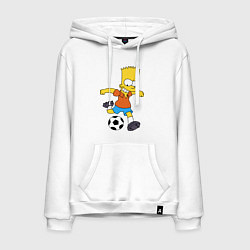 Толстовка-худи хлопковая мужская Барт Симпсон бьёт по футбольному мячу, цвет: белый
