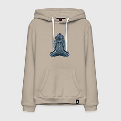 Толстовка-худи хлопковая мужская Йога - чакры по цветам, цвет: миндальный