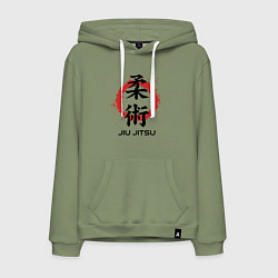 Толстовка-худи хлопковая мужская Jiu jitsu red splashes logo, цвет: авокадо