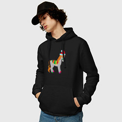 Толстовка-худи хлопковая мужская Праздничная лошадкa, цвет: черный — фото 2