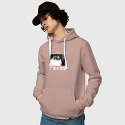 Толстовка-худи хлопковая мужская Макима - Глаза демона контроля, цвет: пыльно-розовый — фото 2