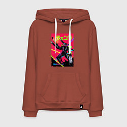 Толстовка-худи хлопковая мужская Человек бензопила и бургер, цвет: кирпичный