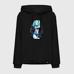 Толстовка-худи хлопковая мужская Ребекка и коктель - Киберпанк бегущий по краю, цвет: черный