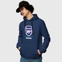 Толстовка-худи хлопковая мужская Arsenal FC в стиле glitch, цвет: тёмно-синий — фото 2