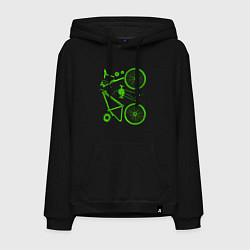 Толстовка-худи хлопковая мужская Детали велосипеда, цвет: черный